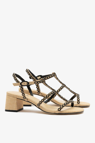 Sandália Salto Bloco Milanina Ráfia Bege