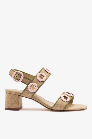 Sandália Milan Ráfia Bege e Couro Verde Womens - Shoes - Sandals Larroudé