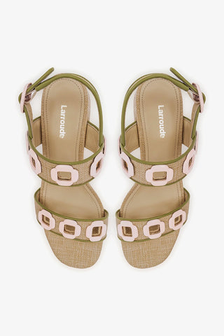 Sandália Milan Ráfia Bege e Couro Verde Womens - Shoes - Sandals Larroudé
