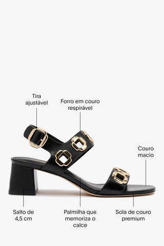Sandália Milan Couro Preto Sandal Larroudé