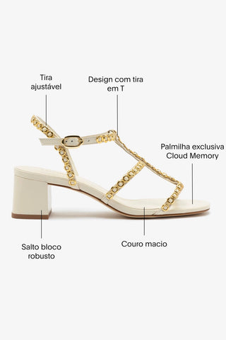 Sandália Salto Bloco Milanina Couro Off White