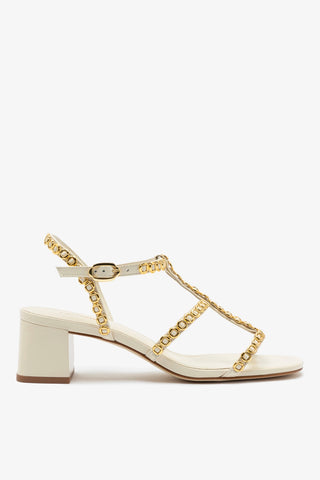 Sandália Salto Bloco Milanina Couro Off White