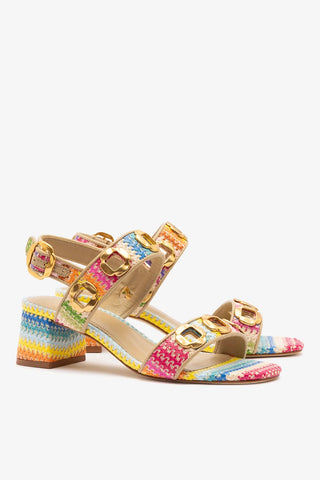 Sandália Milan Ráfia Multicor e Couro Bege Womens - Shoes - Sandals Larroudé