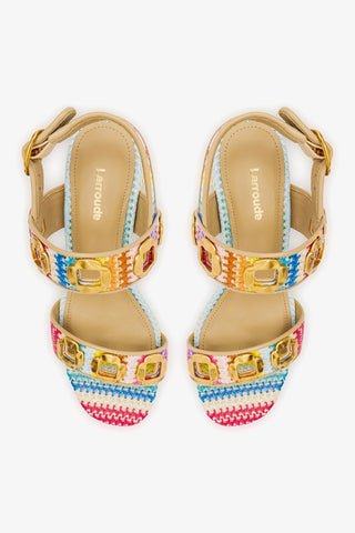 Sandália Milan Ráfia Multicor e Couro Bege Womens - Shoes - Sandals Larroudé