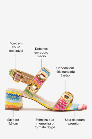 Sandália Milan Ráfia Multicor e Couro Bege Womens - Shoes - Sandals Larroudé