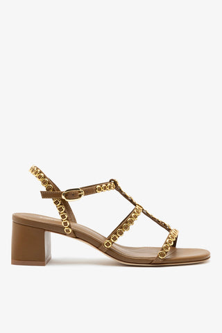 Sandália Salto Bloco Milanina Couro Marrom