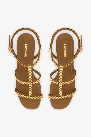 Sandália Salto Bloco Milanina Couro Marrom