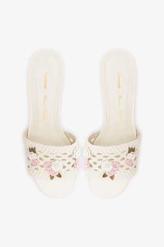 Larroudé x Tanner Fletcher: Mule Rose Garden Trellis Couro Off White Sandal Larroudé x Tanner Fletcher