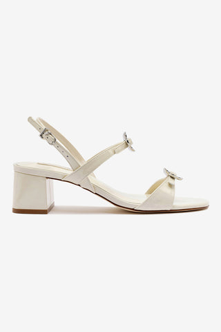Sandália Salto Bloco Tinx Couro Verniz Off White