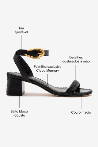 Sandália Salto Bloco Verona Couro Preto