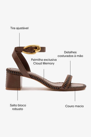 Sandália Salto Bloco Verona Couro Marrom