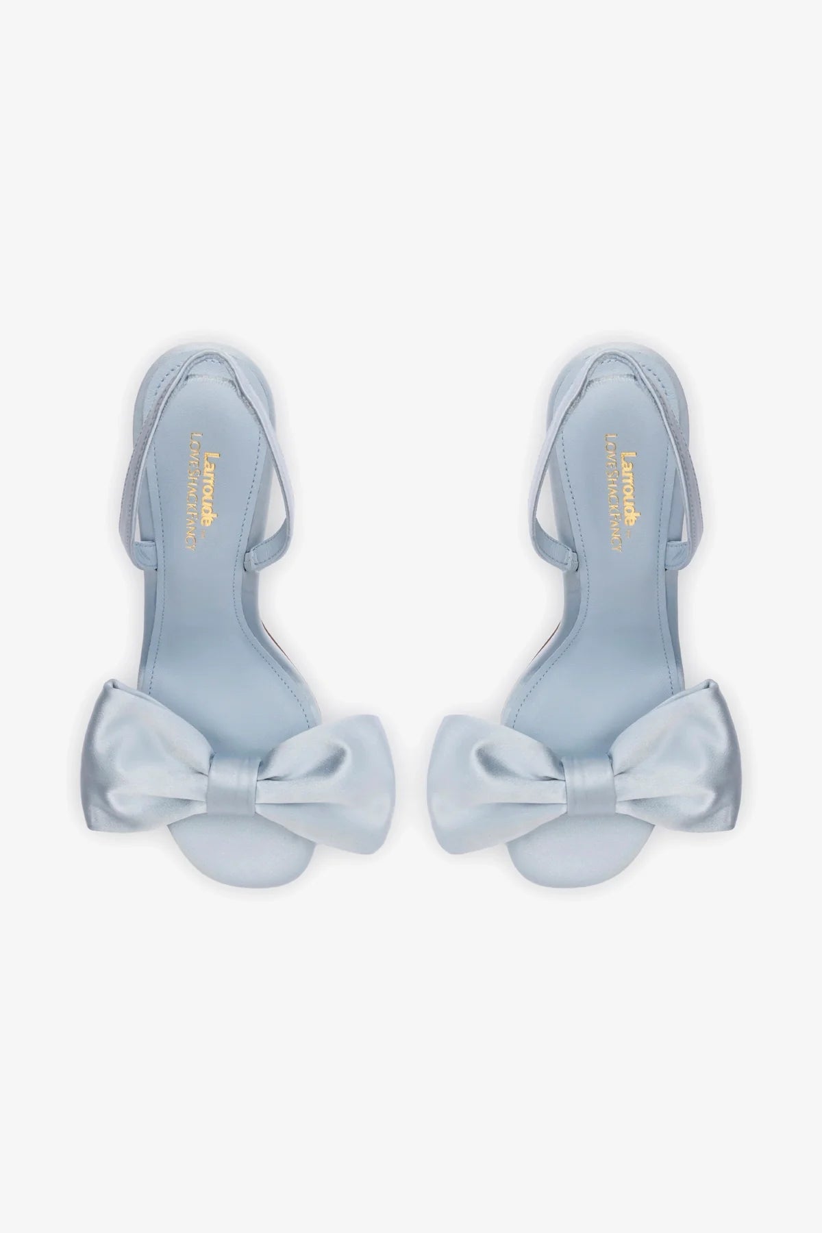 Larroudé for LoveShackFancy Bow Sandal In Ballerina Blue Satin