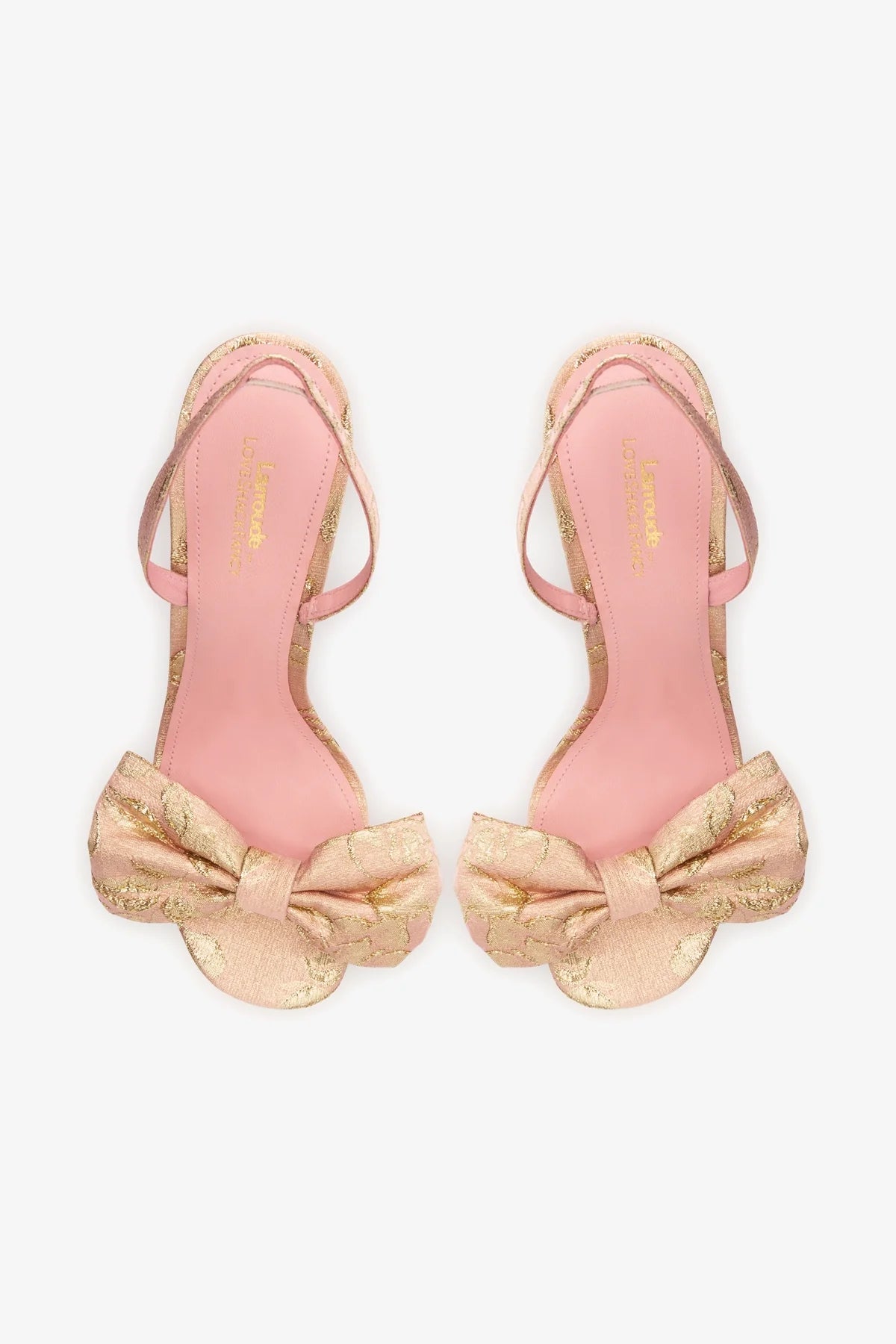 Larroudé for LoveShackFancy Bow Sandal In Sand Brocade