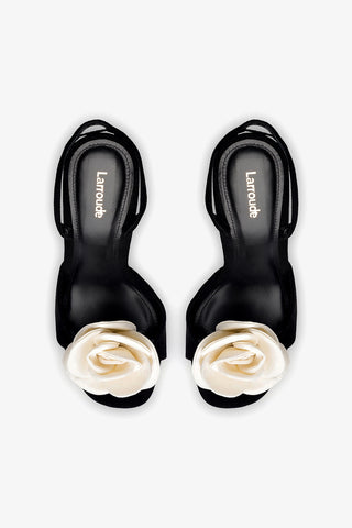 Salma Sandal In Black Suede and Ivory Satin