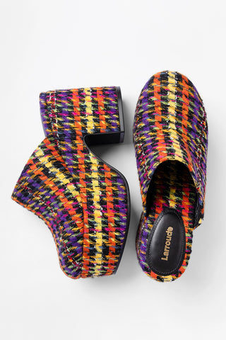 Mule Clog Plataforma Miso Tweed Estampado Multicor
