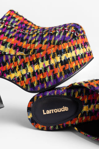 Mule Clog Plataforma Miso Tweed Estampado Multicor