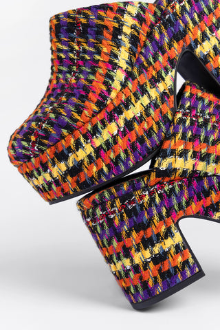 Mule Clog Plataforma Miso Tweed Estampado Multicor