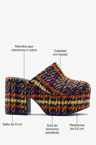 Mule Clog Plataforma Miso Tweed Estampado Multicor Clog Larroudé
