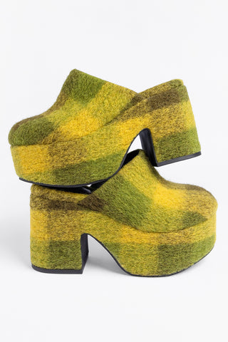 Mule Clog Plataforma Miso Feltro Estampado Amarelo