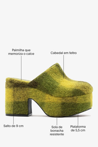 Mule Clog Plataforma Miso Feltro Estampado Amarelo Clog Larroudé