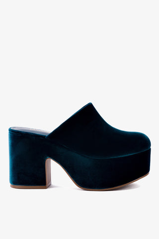 Mule Clog Plataforma Miso Veludo Azul