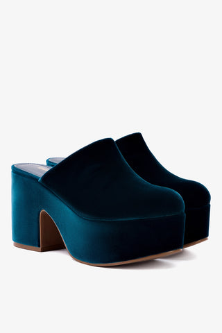 Mule Clog Plataforma Miso Veludo Azul