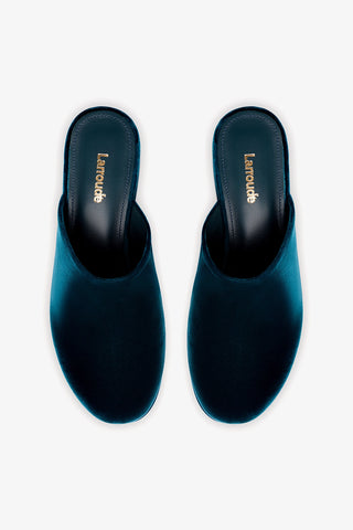 Mule Clog Plataforma Miso Veludo Azul