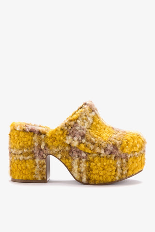 Mule Clog Plataforma Miso Pelúcia Amarelo Mule Larroudé