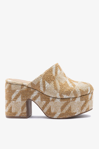 Mule Clog Plataforma Miso Malha Estampado Caramelo