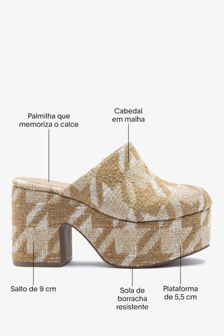 Mule Clog Plataforma Miso Malha Estampado Caramelo Clog Larroudé