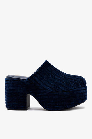 Mule Clog Plataforma Miso Veludo Azul