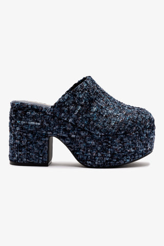 Mule Clog Plataforma Miso Veludo Azul