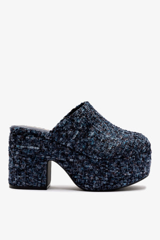 Mule Clog Plataforma Miso Veludo Azul