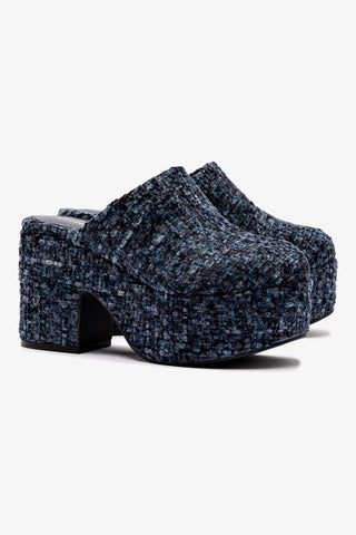 Mule Clog Plataforma Miso Veludo Azul