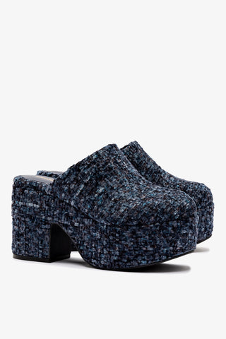 Mule Clog Plataforma Miso Veludo Azul