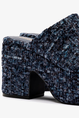 Mule Clog Plataforma Miso Veludo Azul