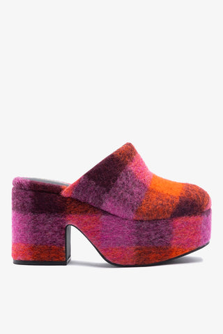 Mule Clog Plataforma Miso Feltro Estampado Rosa