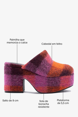 Mule Clog Plataforma Miso Feltro Estampado Rosa Clog Larroudé