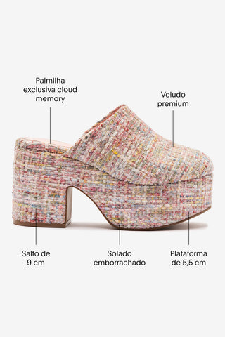 Mule Clog Plataforma Miso Veludo Rosa