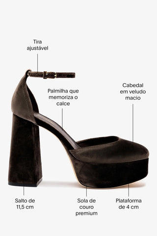 Sandália Plataforma Ari Veludo Marrom Pump Larroudé