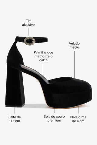 Sandália Plataforma Ari Veludo Preto Pump Larroudé