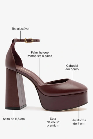 Sandália Plataforma Ari Couro Bordô Pump Larroudé