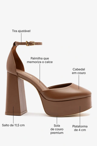Sandália Plataforma Ari Couro Caramelo Pump Larroudé