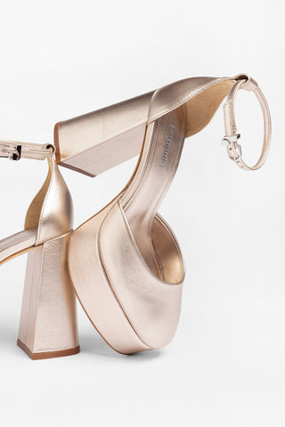 Sandália Plataforma Ari Couro Champagne Pump Larroudé