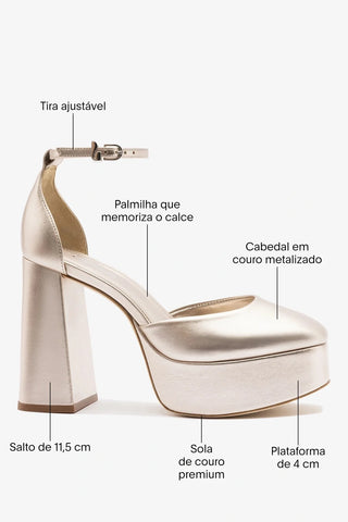 Sandália Plataforma Ari Couro Champagne Pump Larroudé