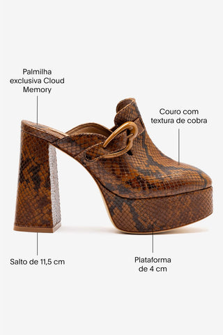 Mule Clog Dolly Verona Couro Cobra Marrom