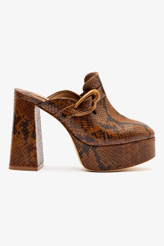 Mule Clog Dolly Verona Couro Cobra Marrom