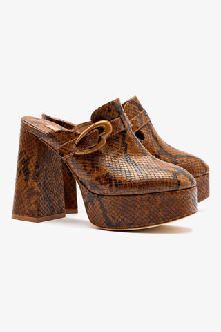Mule Clog Dolly Verona Couro Cobra Marrom