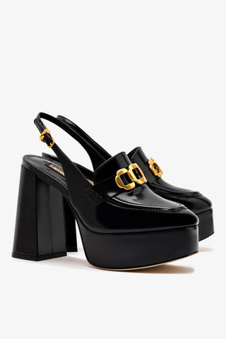 Slingback Plataforma Harrington Hi Couro Preto Womens - Shoes - Loafers Larroudé