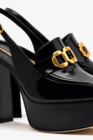 Slingback Plataforma Harrington Hi Couro Preto Womens - Shoes - Loafers Larroudé